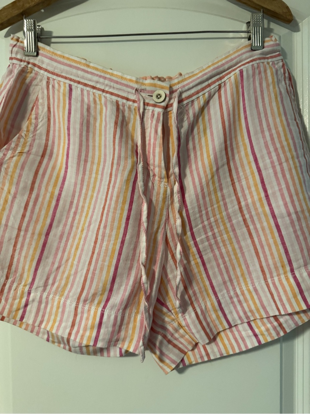 Tommy Bahama Pink, Yellow & White Striped Women’s Linen Shorts